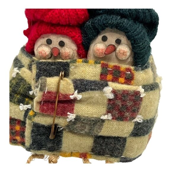 Snowman Bundle Up Buddies Ice Skates Shelf Sitters Folk Art 3.5 in Vintage - Picture 4 of 6